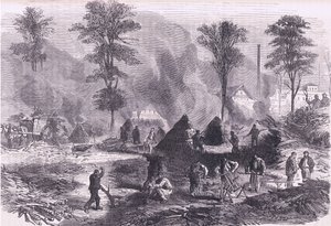 Haciendo carbón para pólvora, Historia de la guerra entre Francia y Alemania de Cassell, publicada por Cassell and Company Limited, c.1890 de German School