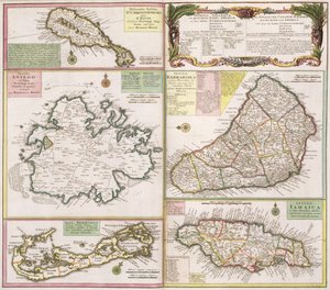 Mapa de las colonias inglesas en el Caribe, pub. por Homanns Heirs, Nuremberg, c.1750