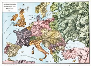 Mapa de Europa en 1914, pub.1915 (litografía en color) de German School