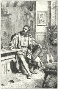 Martín Lutero traduciendo la Biblia al alemán (grabado) de German School