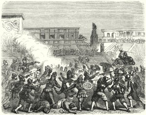Masacre de guerreros y nobles aztecas en Cholula por los conquistadores españoles de Hernán Cortés