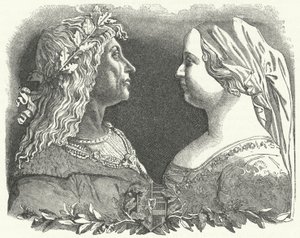 Matías Corvino, rey de Hungría, y su reina, Beatriz de Nápoles (grabado)