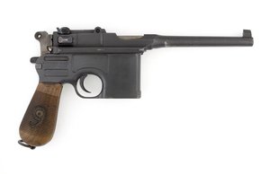 Pistola semiautomática Mauser C96 de 9 mm, modelo de exportación convertida a 9 mm Parabellum