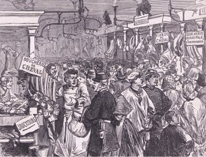 Mercado de carne en París, Historia de la guerra entre Francia y Alemania de Cassell, publicada por Cassell and Company Limited, c.1890 de German School
