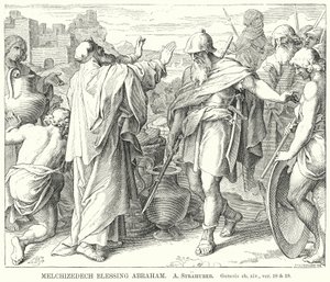 Melquisedec bendiciendo a Abraham, Génesis, cap. xiv, vers. 18 y 19 de German School