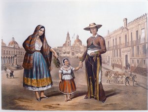 Familia mexicana en la Plaza Santo Domingo, Ciudad de México, c.1840