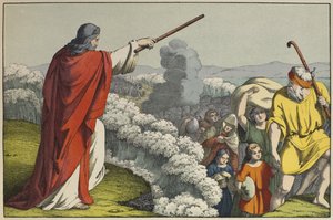 Moisés dividiendo las aguas del Mar Rojo, ilustración de L