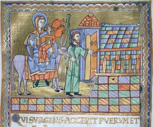 Ms. Czart. 1207 IV, fol.6r La Huida a Egipto, del Evangeliarium de la Catedral de Plock, c.1075 de German School