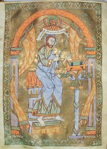 Ms Czart 1207 IV fol 76v San Marcos el Evangelista, del Evangeliario de la Catedral de Plock, c.1075