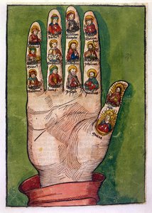 Mano mística de Brígida de Suecia que representa a Cristo, la Virgen María, apóstoles y otros, 1491