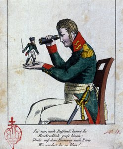 Napoleón I: la campaña rusa En casa, en Rusia, llegaste terriblemente grande, pero de regreso a París, ¡te volviste pequeño! (además, ¡rima!) Beso. Caricatura alemana del siglo XIX