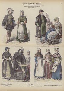 Trajes noruegos y daneses, principios del siglo XVII (grabado coloreado) de German School