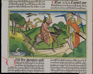 Números 22:20-35 El asno parlante de Balaam, de la Biblia de Núremberg (Biblia Sacra Germanaica) de German School
