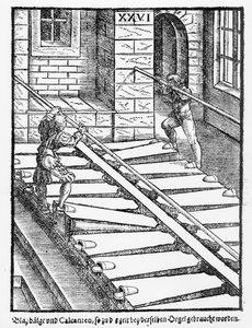 Fuelles y sopladores de órgano en la Catedral de Halberstadt, de Praetorious Syntagma Musicum, pub. en 1619