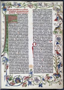 Página de la Biblia de Gutenberg, con iluminación de Erfurt de German School