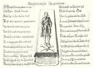 Folleto emitido en memoria del líder militar bohemio asesinado Albrecht von Wallenstein de German School