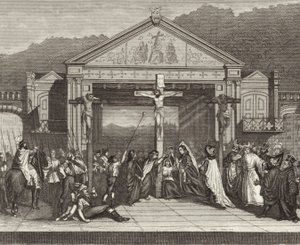 Juego de la Pasión en Oberammergau, Baviera, Alemania. Ilustración para Bilder-Atlas de German School