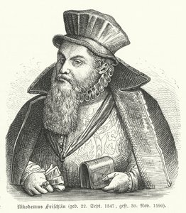 Philipp Nicodemus Frischlin, poeta y dramaturgo alemán (grabado) de German School