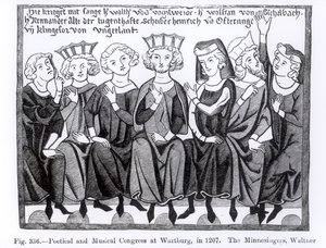 Congreso Poético y Musical, Wartburg, 1207, ilustración de Ciencia y Literatura en la Edad Media y el Renacimiento, escrito y grabado por Paul Lacroix, 1878 de German School
