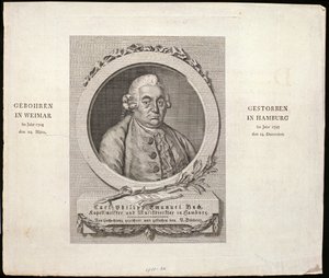 Retrato de Carl Philipp Emanuel Bach (1714-88) grabado por C. D. Krohn, 1788 de German School