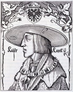 Retrato de Carlos V joven - grabado de una impresión alemana del siglo XVI