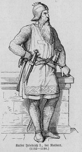 Retrato de Federico I de Hohenstaufen conocido como Federico Barbarroja (1122-1190), Emperador Romano Alemán. Grabado en 