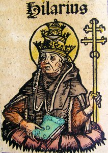 Retrato del Papa Hilario, publicado en la Crónica de Núremberg, 1493 de German School