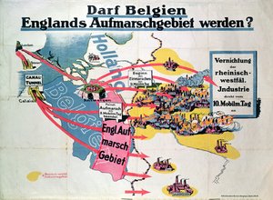 Póster que expresa la ansiedad alemana sobre la construcción propuesta de un túnel del Canal que une Bélgica e Inglaterra, c.1914-18