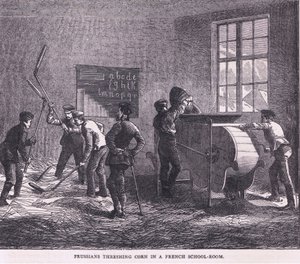 Prusianos trillando maíz en una escuela francesa, Historia de la Guerra entre Francia y Alemania de Cassell publicada por Cassell and Company Limited, c.1890 de German School