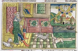 Salmos: frontispicio mostrando al Rey David tocando la lira, de la Biblia de Núremberg (Biblia Sacra Germanaica) de German School