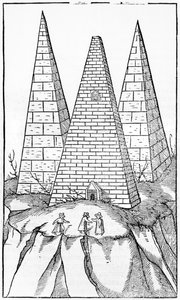 Pirámides de Egipto, ilustración de Cosmographie Universelle por Sebastien Munster (1488-1552) Basilea, publicado en 1554 de German School