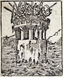 Ratas atacando una torre - grabado alemán del siglo XVI de German School