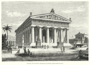 Reconstrucción del antiguo templo griego de Poseidón, Paestum, Italia de German School