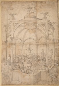 Alegoría religiosa con los siete sacramentos y los siete pecados capitales de German School