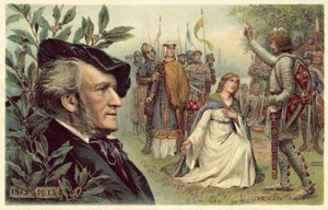 Richard Wagner y una escena de su ópera Lohengrin