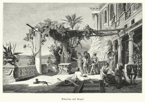 Emperador romano Tiberio en la isla de Capri (grabado)