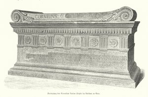 Sarcófago del soldado y cónsul romano Lucio Cornelio Escipión Barbato en el Vaticano, Roma (grabado)