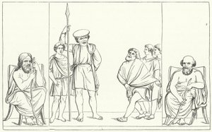 Escena de una obra del dramaturgo romano Plauto (grabado) de German School