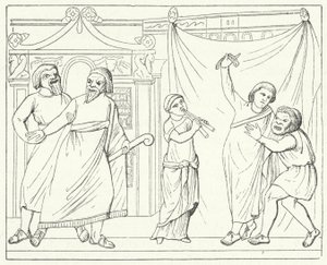Escena de la obra Andria del dramaturgo romano Terencio (grabado) de German School