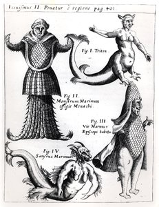 Monstruos marinos, ilustración de Physica Curiosa por Gaspar Schott S.J. (1608-66), publicado en Wurzburgo 1662