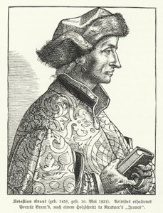 Sebastian Brant, humanista y satírico del Renacimiento alemán (grabado) de German School