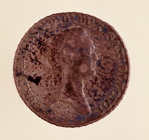 Moneda de plata (tálero) de Sajonia: reinado de Federico Augusto I de Sajonia (1750-1827). Diam. 3.9 cm Nápoles, museo arqueológico de German School