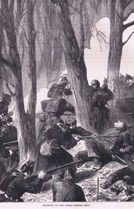 Escaramuza en los bosques antes de Metz, Historia de la Guerra entre Francia y Alemania de Cassell, publicada por Cassell and Company Limited, c.1890 (litografía) de German School