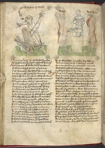 Sloane 361, f.25v La elevación de la Cruz; Jubal y Tubal-Cain, de 