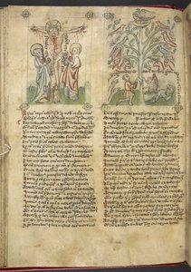 Sloane 361, f.26v Nabucodonosor ve un árbol en un sueño; la Crucifixión, de 