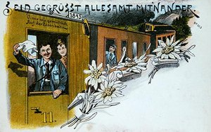 Postal de saludo de recuerdo, c.1900 (litografía en color) de German School