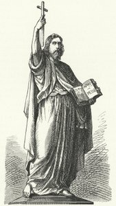 Estatua de San Bonifacio (c675-754), misionero anglosajón en las partes germánicas del Imperio Franco, en Fulda