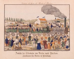 Ferrocarril de vapor entre Berlín y Potsdam, Neuruppiner Bilderbogen, c.1840 de German School