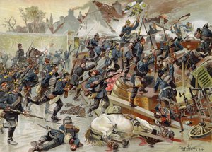 Asalto a la gran barricada en la entrada de Le Bourget por el 3er Regimiento de Granaderos de la Reina Isabel, Guerra Franco-Prusiana, 30 de octubre de 1870 de German School