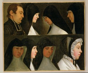Estudio de monjas, una novicia y un abad de German School